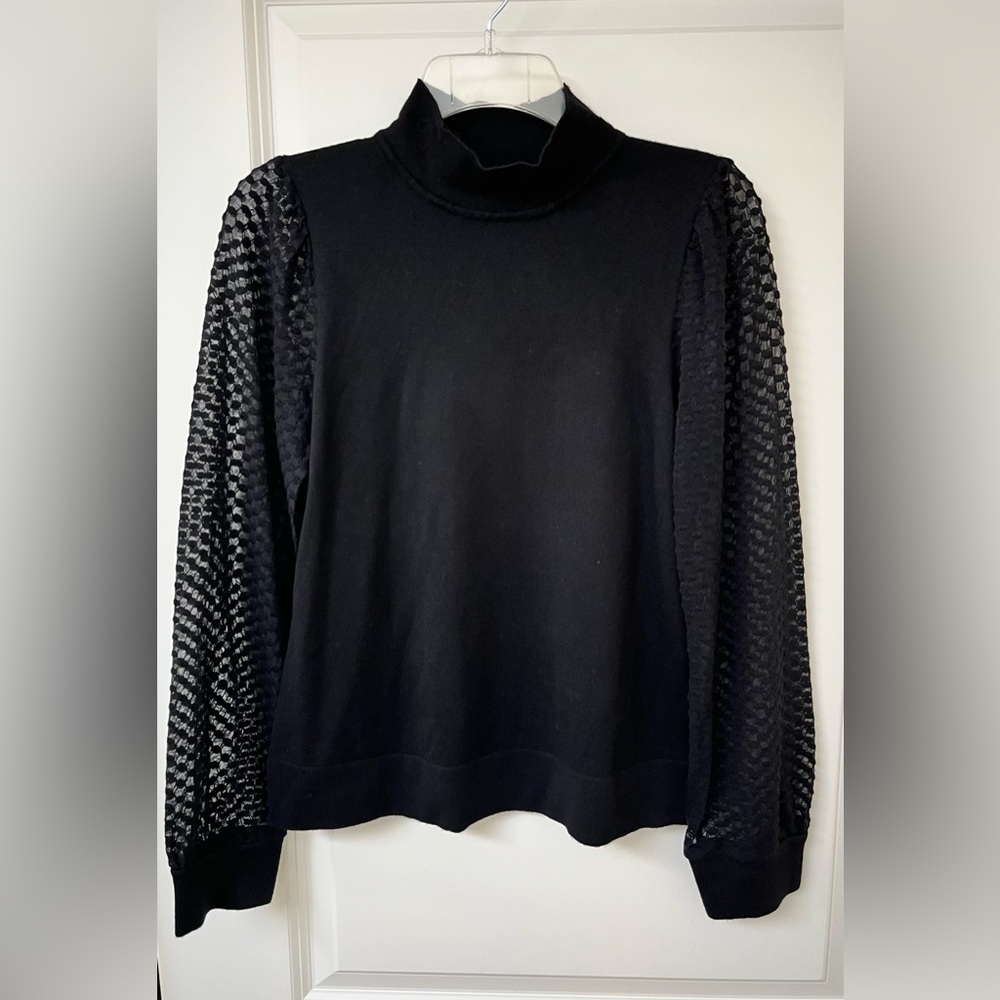 NWT - Catherine Malandrino Black Mock Neck Sweater Pullover Statement Sleeves